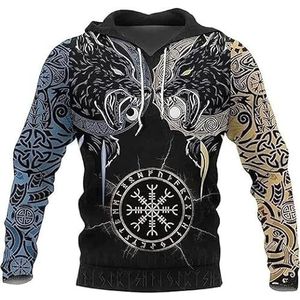 Viking sweatshirt hoodie pullover 3D print patroon hoodie hip hop streetwear lente en herfst top sport hoodie Halloween cosplay kostuum (Color : Hoodies, Size : XXL)