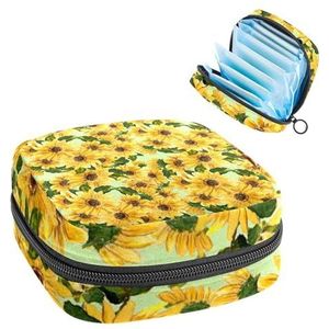 Opbergtas voor maandverband, menstruatiecupzakje, menstruatiezakorganizer voor vrouwelijke pads, tampons, bloeiende gele zonnebloem