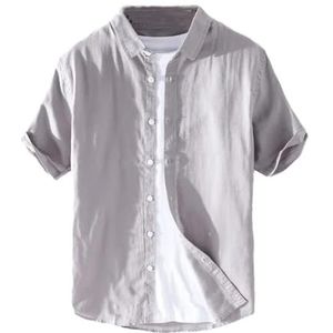 Heren zomer mode shirt heren eenvoudige casual korte mouw effen blouses heren basic ademend dun shirt, Grijs, XL