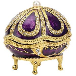 Emaille Faberge Ei - Sieraden Doos - Paarse Strass Decoratieve Doos met Diamantversiering