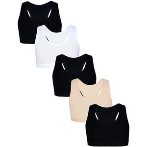 TupTam Meisjes Bustier met Brede Bandjes en Racerback 5-pack, Zwart Wit Beige, 158-164