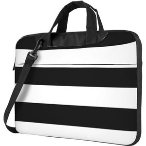 SSIMOO Hondenpoot patroon stijlvolle en lichtgewicht laptop messenger tas, handtas, aktetas, perfect voor zakenreizen, Strepen Zwart Wit, 14 inch