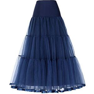 Linghe 50 lange petticoat, gekrulde crinoline, vintage, bruiloft, bruid, petticoat voor bruidsjurken, onderrok, rockabilly, tutu-rok, marineblauw, M
