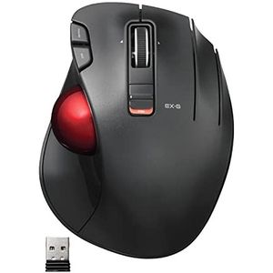 Elecom EX-G Trackball Muis, 2,4 GHz draadloos, duimbediening, 6-knops functie met vloeiende tracking, ergonomisch ontwerp, optische gamingsensor, gladde rode bal, Windows11, macOS (M-XT3DRBK-G)