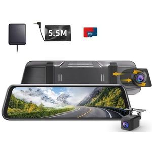 Dashcam Mirror Dash Cam 4K Dash Camera Met 10"" Touchscreen 3840x2160P Voorkant En 1080P Achterkant Dashcam 170°+120°groothoek Met GPS G-sensor WDR Dash Camera