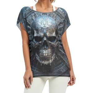 Abstracte doodskop kunst dames korte vleermuismouwen shirt ronde hals T-shirts losse tops voor meisjes, Patroon, XXL