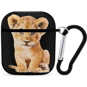 Leuke Kleine Leeuw Leuke Case Voor AirPods 2&1 Schokbestendige Beschermende Hoofdtelefoon Gevallen Cover Met Sleutelhanger Voor Mannen Vrouwen
