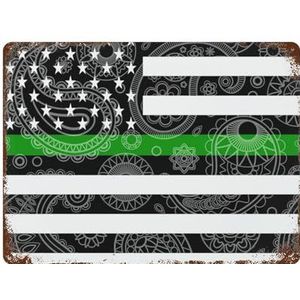 Amerikaanse vlag dunne groene lijn paisley creatieve tinnen bord retro metalen tinnen bord vintage wanddecoratie retro kunst tinnen bord grappige decoraties cadeau grappig
