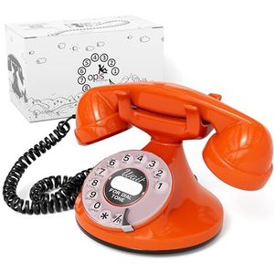 OPIS FunkyFon cable: 1920 draaischijf retro telefoon in de bochtige stijl van de jaren 20 met moderne elektronische bel (oranje)