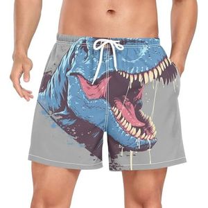 Niigeu Cool Angry Dinosaur Blue Heren Zwembroek Shorts Sneldrogend met Zakken, Leuke mode, L