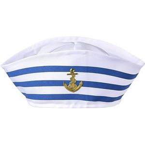 BIGUD Matroos hoed voor kinderen | Blauw met witte zeilhoeden Marine zeemanshoed voor verkleedfeest - voor Dames Heren Kostuum Accessoire Verkleedpartij