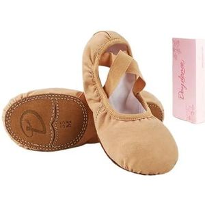 Balletschoenen voor meisjes, dansschoenen voor vrouwen, dansschoenen, dansschoen, hoge stretch, canvas, splitzool, slip-on, oefenschoenen (bijgewerkte bruin, 30)