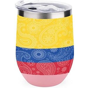 Colombiaanse Paisley Vlag Geïsoleerde Tumbler met Deksel Leuke Roestvrij Staal Koffie Mok Duurzaam Thee Cup Reismok Roze-stijl