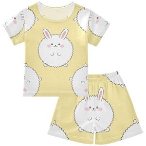 YOUJUNER Kinderpyjama set schattig konijn T-shirt met korte mouwen zomer nachtkleding pyjama lounge wear nachtkleding voor jongens meisjes kinderen, Meerkleurig, 8 jaar