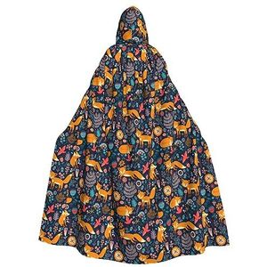 Bxzpzplj Uil konijn vogels vos print mystieke mantel met capuchon voor mannen en vrouwen, Halloween, cosplay en carnaval, 185 cm