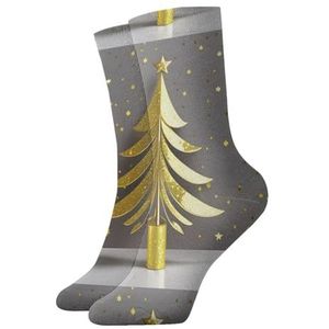 UVBDF Gouden Glitter Kerstboom Ademend Comfort Sokken, Vochtafvoerende Zachte Sokken Voor Dagelijks Dragen En Gym
