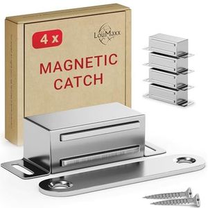LouMaxx Magneetsnapper, houdkracht 4 kg, set van 4 van roestvrij staal, sterke deurmagneet, kastmagneet,- meubelmagneten - deurmagneetsluiting, magneethouder voor kastdeur