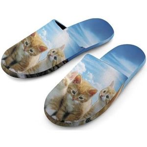 Zon En Katten Volledige Print Vrouwen Slippers Warme Anti-Slip Rubber Zool Huis Schoenen Voor Indoor Hotel