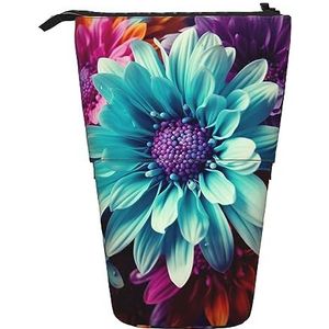 RLDOBOFE Kleurrijke Bloem Print Potlood Tas Stand-Up Intrekbare Potlood Doos Organizer Pen Houder Opbergtas Cosmetische Tas Voor Office Kerst Vakantie Gift, Zwart, Eén maat