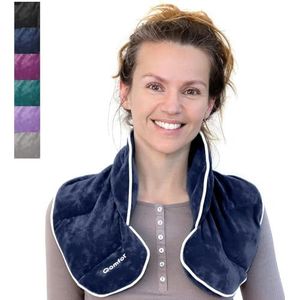Qomfor Korrelkussen nek schouder - nek warmtekussen magnetron - tarwe en lavendel gevuld - warmtekussen nek magnetron voor pijnverlichting, nek schouder, rug (Donkerblauw)