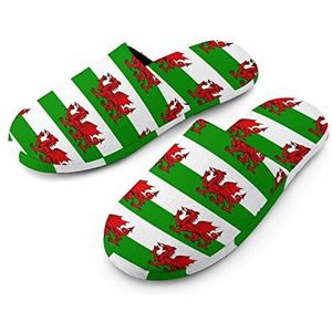 Welsh Dragon Flags katoenen pantoffels voor dames, huisschoenen, wasbare pantoffels voor vrouwen, maat 38-39 (7-8)