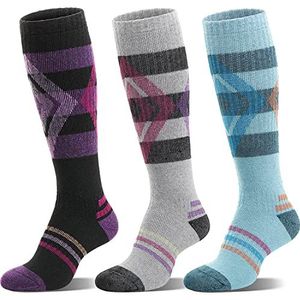 Welwoos Merino Wol Sokken Skisokken Warme Thermosokken Dikke Thermo Wintersokken voor Dames en Heren Winter Cadeaus Ski Sokken 3 Paar (Blauw/Zwart/Grijze, M)