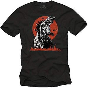 MAKAYA T-Shirt Heren - Koning Der Monsters - Korte Mouw Ronde Hals Dinosauriër T-Shirt Met Motief Zwart Mannen/Jongens/Kinderen Maat L