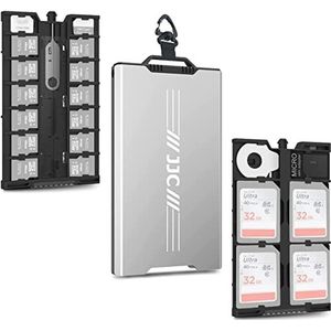 JJC Pop-up Metalen Geheugenkaart Case Houder Ultra Silm voor 12 Micro SD TF MSD + 4 SD + 2 Nano SIM-kaart - Met Karabijnhaak Flathead Tool Micro SIM Adapter Kaart Verwijderen Tool & Mini Liniaal