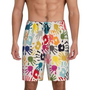 Heren Hand Print Lounge Shorts Pyjama Bottoms Nachtkleding Shorts Kerst Shorts Losse Sport Broek, Zwart, L