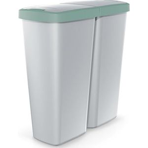 MONZANA® Duo Vuilnisbak Keuken 50l 55x25x57cm 2 Vakken & Deksels Dubbele Afvalbak Prullenbak Afvalscheiding Grijs/Groen