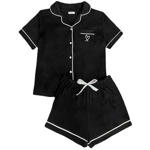 Damespyjamaset 2-delige top en shorts Zachte pyjama's, homewear pyjamasets, zomerpyjamasets for dames(Color:Black,Size:S)