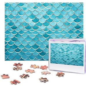 Blue Waves Squama zeemeermin schaalpuzzels gepersonaliseerde puzzel 500 stukjes legpuzzels van foto's foto puzzel voor volwassenen familie (51,8 cm x 38 cm)