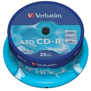 Verbatim AZO CD-R 52X 700MB Crystal 25 Pack, 43352