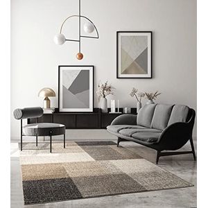 Modern design woon- of slaapkamer tapijts-sGeometrische patronen - Tegels - Beige 140x200s-sBinnen - The Carpet PEARL
