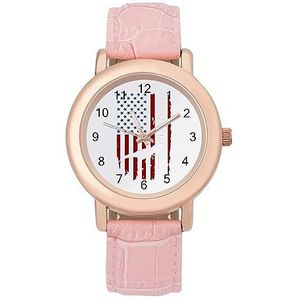 Amerisaurus Rex met Amerikaanse Vlag Horloges voor Vrouwen Mode Sport Horloge Dames Lederen Horloge