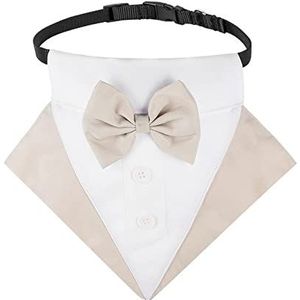 Hond Kat Strikje Hond formele bandana smoking sjaal met vlinderdas bruiloft partij outfit dress-up accessoires hond kleding kostuum gentleman dijkdoek Puppy Vlinderdas (Color : Khaki, Size : S)