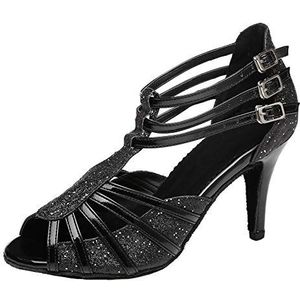 JUODVMP Midden Hoge Hakken Glitter Dans Schoenen Vrouwen Ballroom Latijn Tango Dans Schoenen Hak Model YCL313, Zwart 3 3"" hak, 35.5 EU