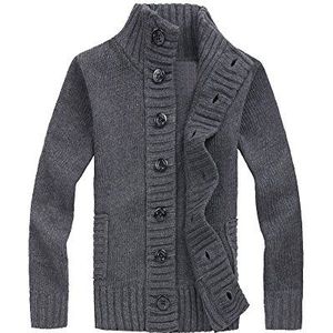 PengGeng Herentrui met knoopsluiting, gebreid lang vest, slim fit trui, Grijs, M