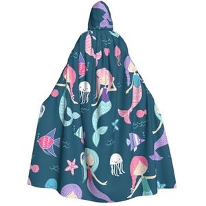 Mooie Zeemeermin Print Halloween Tovenaar Heks Hooded Gewaad Mantel Kerst Hoodies Cape Cosplay Voor Volwassen