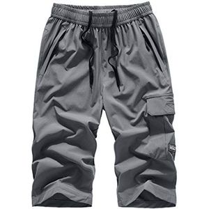 WXZZ Sportbroek voor heren, kort, 3/4 zomer, sneldrogende strandbroek, joggingbroek, capribroek, vrijetijdsbroek, cargo-shorts, oversized 8XL, grijs, 5XL