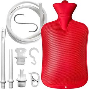 Klysmazak 2L klysma-kit voor thuis met 2 klysmatips, 152,4 cm lange siliconen slang, regelbare waterstroomklep, warmwaterkruik voor dikke darmreiniging klysma's voor vrouwen/mannen (rood)