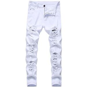 Jeans Boy Ripped Street Jeans Retro Straight Tube Hip-Hop Broek Slim Fit Katoenen Herenbroek Jeans For Heren Comfort Stretch Denim Jeans Met Rechte Pijpen (Color : Blanc, Size : 3XL)