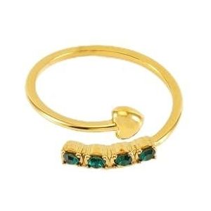 All-match damesringen met kristallen ringen, modieuze open ringen en sieraden (Color : Green_18K gold plated)