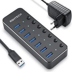 RSHTECH - RSH-518-2 - USB Hub 3.0 - Aluminium - 7 Poorten - Opladen en Gegevensoverdracht