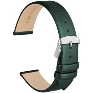 INEOUT Echt Lederen Horlogeband 8mm 10mm 12mm 14mm 16mm 18mm 20mm Armband For Dames Roestvrijstalen Gesp Vervangende Band (Color : Dark Green-Silver, Size : 18mm)