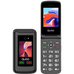 Qubo GSM mobiele telefoon voor senioren 4G, flip-telefoons, grote toetsen, hoog volume, SOS-functie, 2,4 inch + 1,77 contacten met foto's, snelle oproep, seniorenmobiele telefoon, zwart