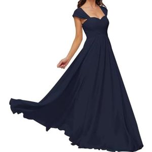 WSEYU Chiffon bruidsmeisjesjurk voor bruiloft met zakken, avondgalajurken ruches cocktailjurk grote maten, Donkerblauw, 32