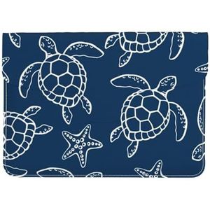 Schildpad Op Blauwe Achtergrond, Lederen Laptop Sleeve, Notebook Tas Laptop Case Sleeve Tablet Aktetas