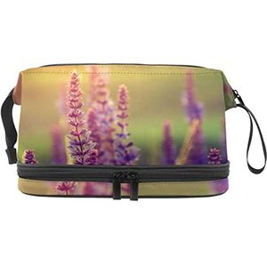 Grote capaciteit reizen cosmetische tas,Lavendel paarse bloem,Make-up tas,Waterdichte make-up tas organisator, Meerkleurig, 27x15x14 cm/10.6x5.9x5.5 in