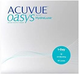 Acuvue Oasys 1-Day daglenzen helpen het gevoel van vermoeide en droge ogen te verminderen, dagelijkse contactlenzen met 5,5 dpt en BC 9, uv-bescherming en comfortabel draaggevoel, 90 lenzen